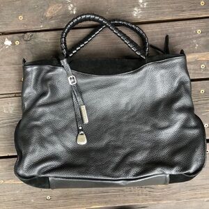 Nicoli Leather Bag Handbag Tote Black Silver